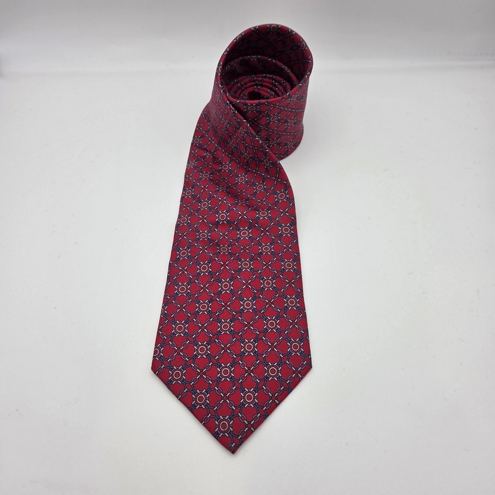 BERT PULITZER Men's All Silk Burgundy Geometric Chain Pattern Necktie Vintage